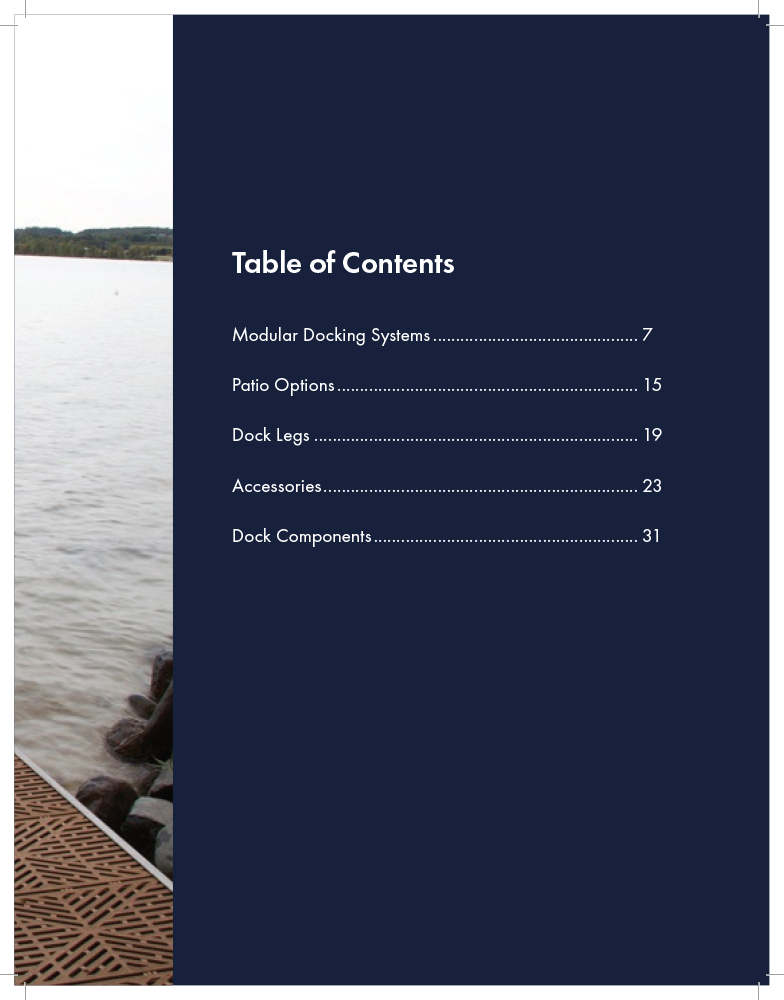 Page 3: TWIN BAY DOCK PRODUCTS - Table of Contents